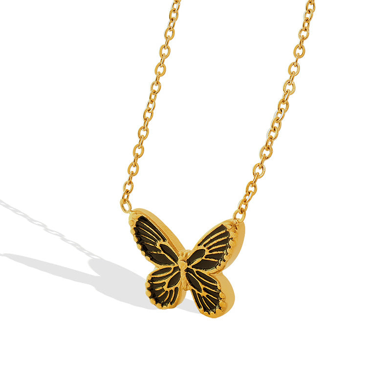 Wholesale Wavy Pattern Butterfly Distressed Pendant Titanium Steel Gold Plated Necklaces
